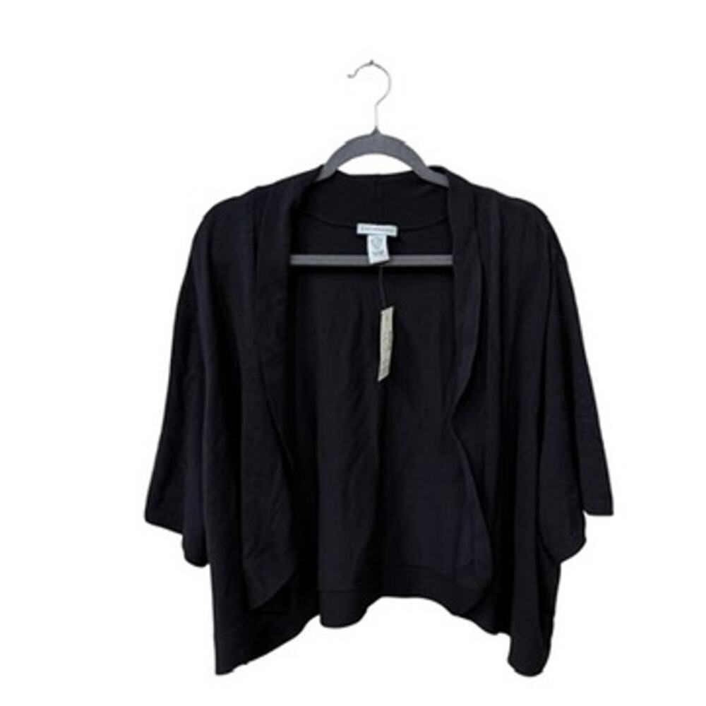 Catherines Cardigan Womens Size 4X Black Open Front Short Sleeve Shrug Draped